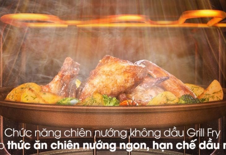 Lò vi sóng Samsung có tính năng chiên nướng Grill Fry giúp chiên nướng thức ăn mà không cần sử dụng dầu mỡ