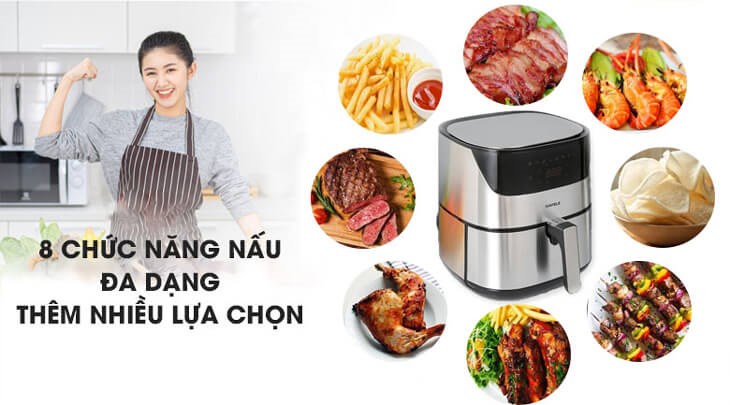 Nồi chiên không dầu Hafele AF-T5A (535.43.712) 5 lít được tích hợp 8 chương trình chiên được cài đặt sẵn giúp bạn chuẩn bị thức ăn thơm ngon hơn