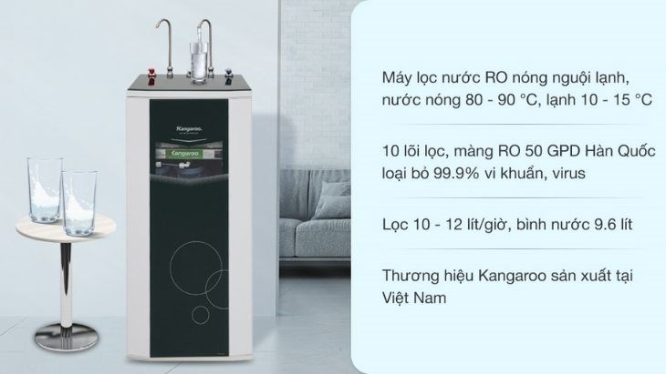 Máy lọc nước RO nóng nguội lạnh Kangaroo KG10A3 10 lõi sở hữu kiểu dáng sang trọng, hiện đại