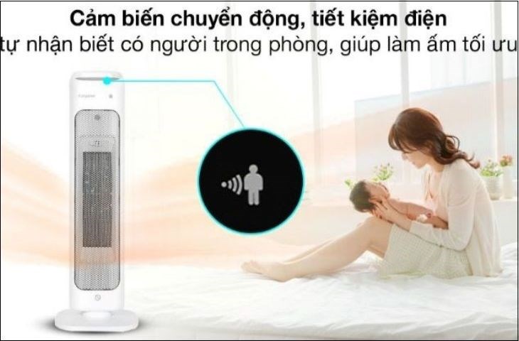 Quạt sưởi gốm Kangaroo KGFH05 được trang bị công nghệ cảm biến chuyển động, giúp làm ấm tối ưu và tiết kiệm điện năng 