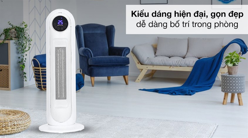 Quạt sưởi gốm ceramic Mutosi MCH-2200 sở hữu thiết kế nhỏ gọn, phù hợp với mọi không gian trong gia đình 