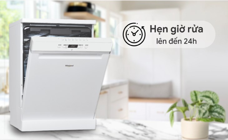 Máy rửa chén độc lập Whirlpool WFC 3C26P hẹn giờ rửa linh hoạt, đảm bảo chén bát luôn được sạch sẽ