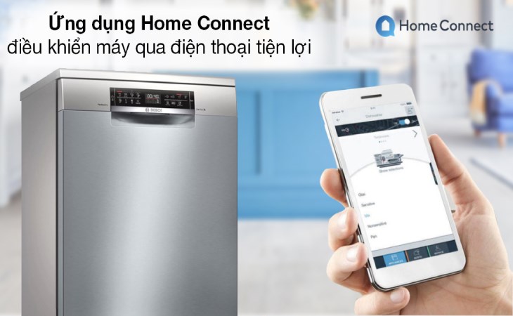 Máy rửa chén độc lập Bosch SMS6ZCI49E điều khiển thông qua ứng dụng Home Connect, thoải mái điều chỉnh từ xa