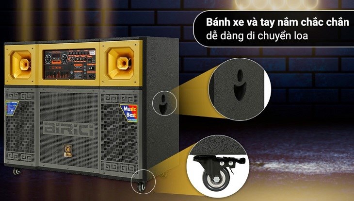 Loa kéo karaoke Birici NB-6889 1200W trang bị bánh xe và tay cầm hỗ trợ người dùng di chuyển dễ dàng