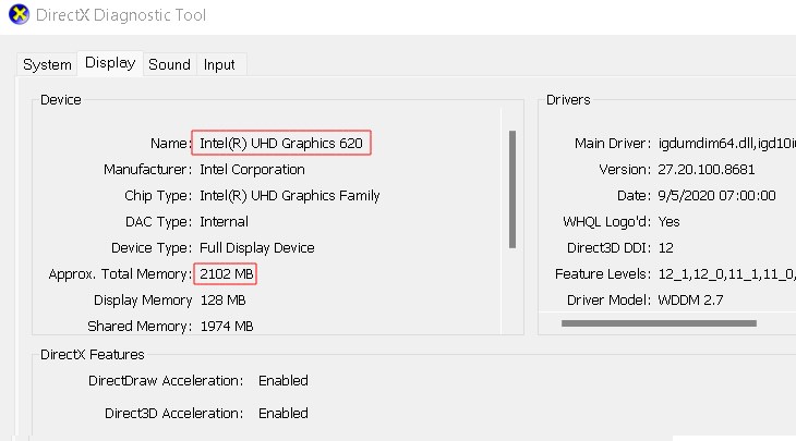 Tại cửa sổ DirectX Diagnostic Tool, bạn chuyển sang tab Display để xem các thông số card màn hình.