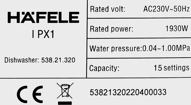 Tham khảo kỹ thông tin nguồn điện sử dụng trên máy rửa chén bán âm Hafele HDW-SI60AB