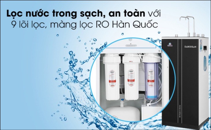 Máy lọc nước RO nóng nguội lạnh Daikiosan DXW-32709H có hệ thống 9 lõi lọc, cho ra nguồn nước sạch giàu khoáng