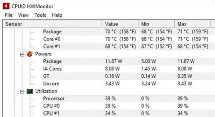 Bạn có thể kiểm tra bằng CPUID HWMonitor