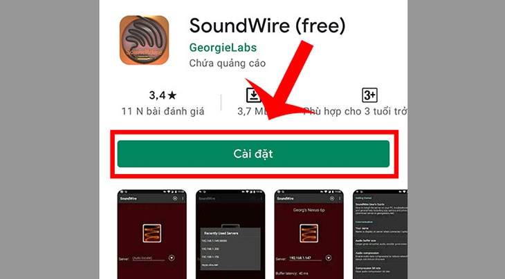 Vào CH Play cài đặt ứng dụng SoundWire về điện thoại 