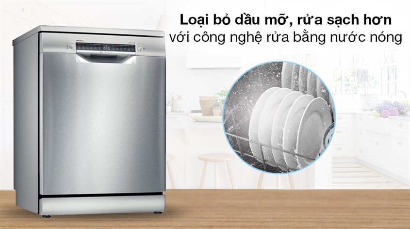 Tính năng rửa tiệt trùng trên máy rửa chén độc lập Bosch SMS4IVI01P loại bỏ 99.9% vi khuẩn, đảm bảo an toàn người sử dụng