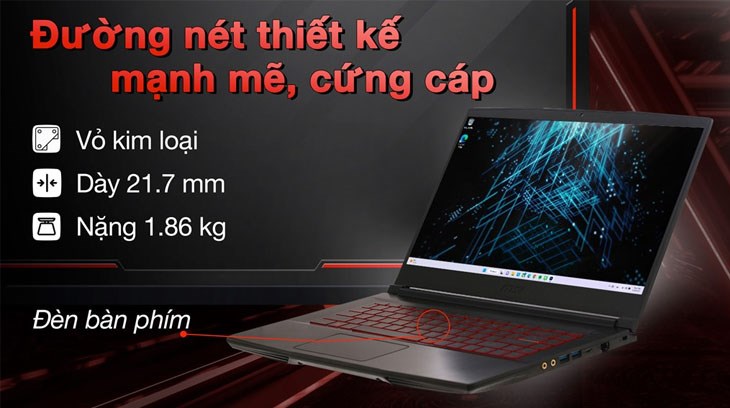 Laptop MSI Gaming GF63 Thin 11UC i7 11800H (1228VN) gây ấn tượng bởi vẻ ngoài hiện đại