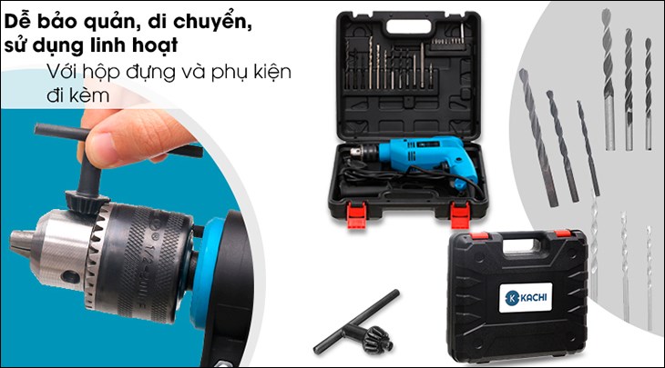 Máy khoan điện Kachi MK-212 550W được trang bị nhiều trục khoan với các kích thước khác nhau Máy khoan điện Kachi MK-212 550W được trang bị nhiều trục khoan với các kích thước khác nhau