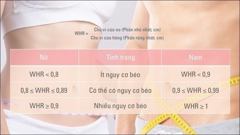 Bảng chỉ số WHR chuẩn được khuyến cáo đối với nam và nữ