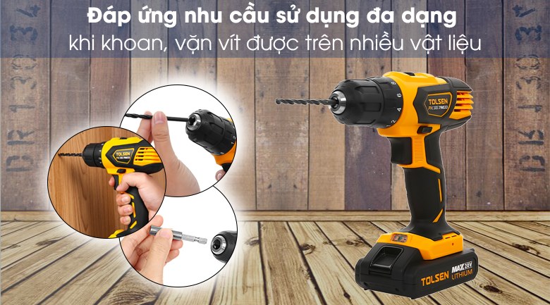 Máy khoan pin Tolsen 79033 20V phù hợp với người di chuyển nhiều và làm việc ở nơi có ít nguồn điện