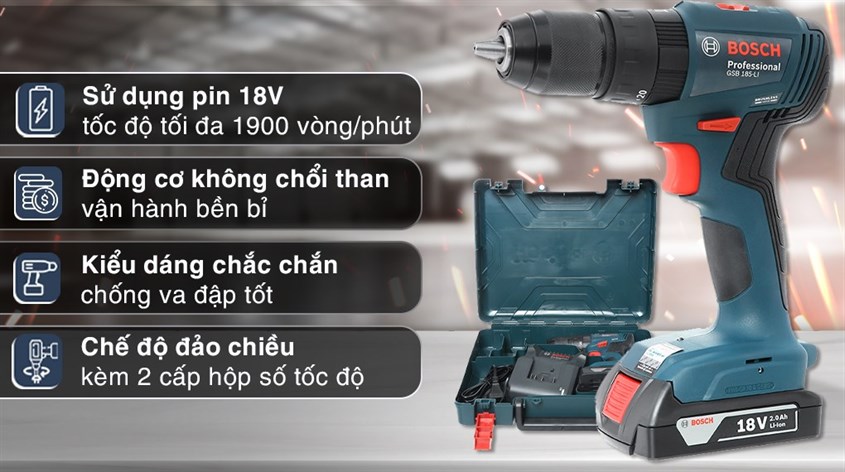 Máy khoan vặn vít pin Bosch GSB 185-LI 18V có mức giá gần 3 triệu (cập nhật tháng 5/2023)