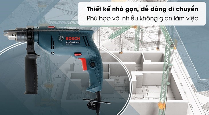 Máy khoan động lực điện Bosch GSB 550 550W có thiết kế nhỏ gọn với khối lượng chỉ 1.8 kg