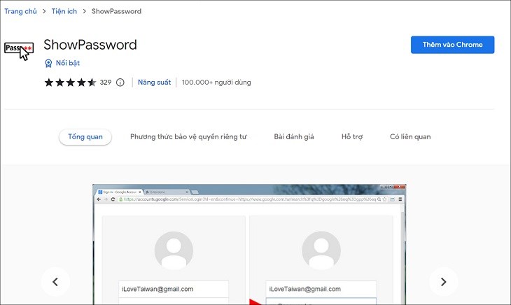 Bạn lựa chọn Thêm vô Chrome nhằm setup tiện lợi ShowPassword