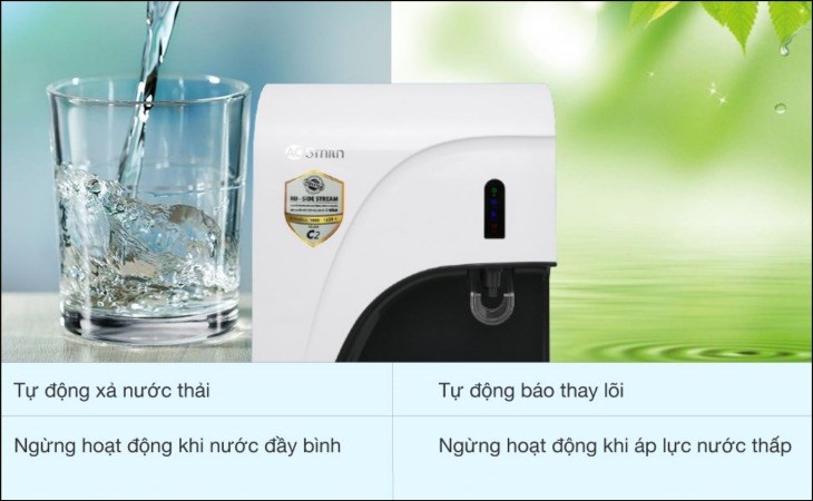 Máy lọc nước RO AOSmith C2 sở hữu tính năng tự động xả nước thải giúp thiết bị hoạt động ổn định, bền bỉ hơn