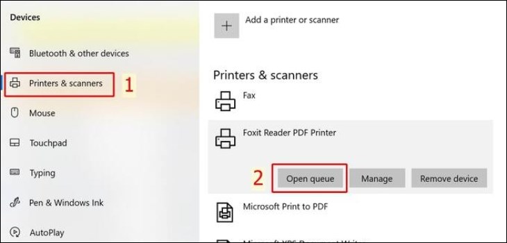 Chọn Printers & Scanners, tiếp theo chọn Open Queue