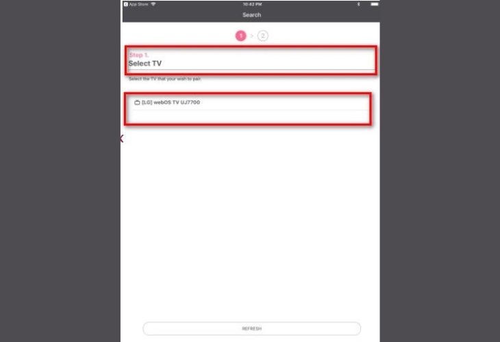 Chọn tivi LG của bạn trong danh sách các thiết bị có thể kết nối