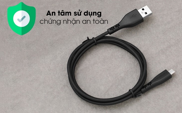 Cáp Micro USB 1.2m Energizer C41UBMCGBKT Đen có chứng nhận an toàn cháy nổ nên người dùng có thể an tâm sử dụng