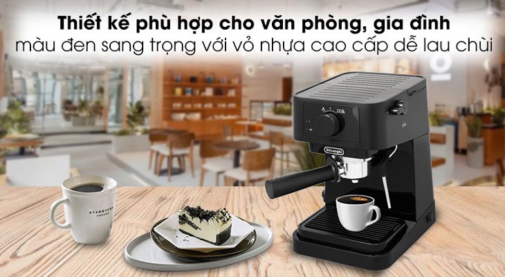 Máy pha cà phê bán tự động có thiết kế tinh gọn, dễ vệ sinh sau khi sử dụng