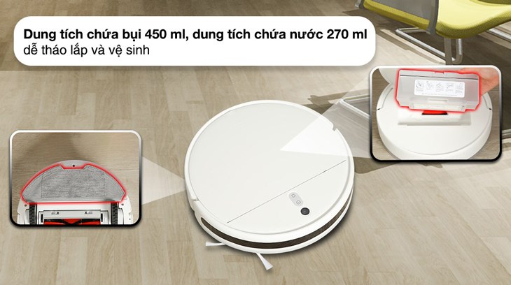 Tháo lắp và vệ sinh hộp bụi cũng như bộ lọc của robot hút bụi lau nhà Xiaomi Vacuum Mop 2 Lite BHR5217 để robot có thể dọn vệ sinh sạch sẽ