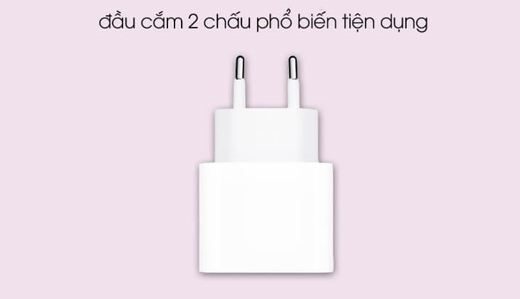 Adapter Sạc Type C 20W dùng cho iPhone/iPad Apple MHJE3 Trắng được thiết kế chuôi 2 chấu dễ dàng kết nối với nguồn điện ở mọi nơi