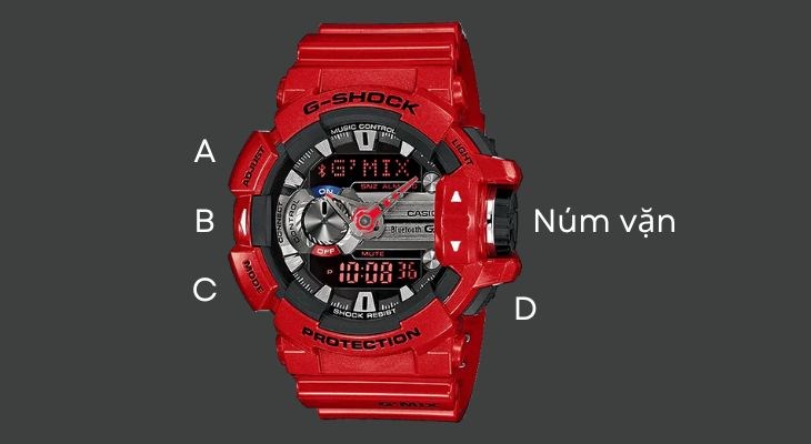 Các nút chức năng trên G-Shock (GBA-400)