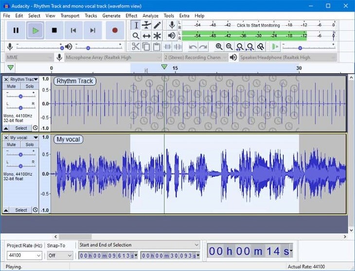Audacity hỗ trợ ghi âm và cung cấp nhiều công cụ cắt ghép âm thanh đơn giản, chuyên nghiệp