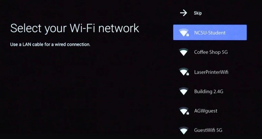 Màn hình thông báo Chọn mạng WiFi, bạn hãy chọn mạng muốn kết nối