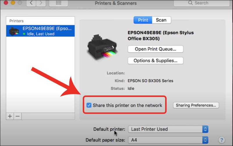 Bạn tick vào mục Share this printer on the network