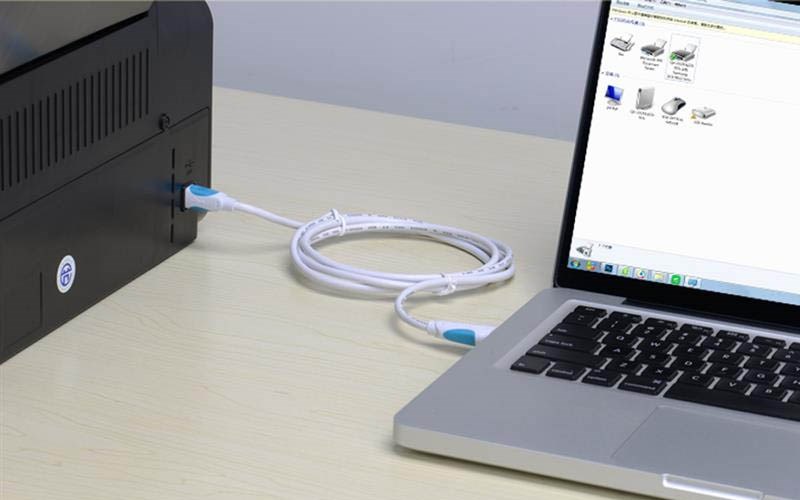 Kết nối máy in với máy tính bằng dây cáp USB