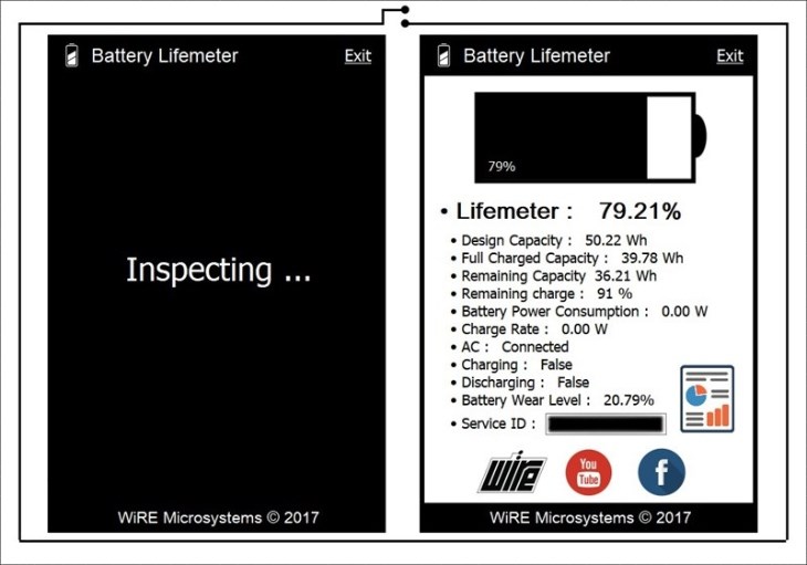 Giao diện phần mềm Battery Lifemeter khá đơn giản