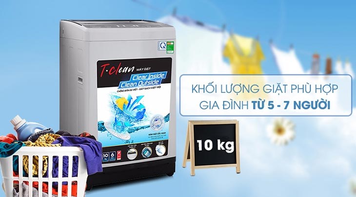 Khối lượng giặt 10kg phù hợp với gia đình 5 - 7 thành viên Khối lượng giặt 10kg phù hợp với gia đình 5 - 7 thành viên