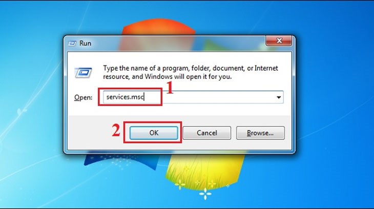 Vào “Services.msc” nhấn tiếp Enter