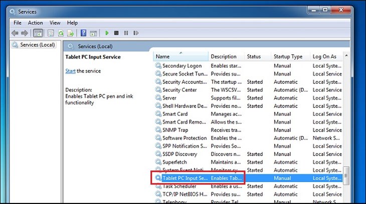 Đến dòng Tablet PC Input Service, nhấp chuột phải và chọn Vô hiệu hoá (Disable)