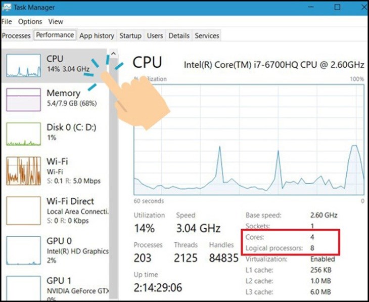 Bạn chọn mục CPU để xem thông tin