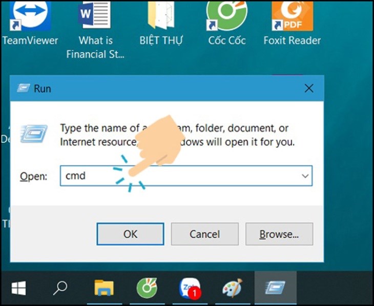 Bạn gõ cmd vào ô Open