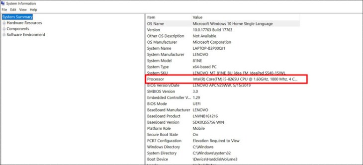 Bạn có thể xem thông tin CPU ở mục Processor