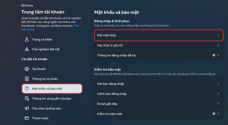 Tại mục Mật khẩu và Bảo mật, bạn chọn Đổi mật khẩu