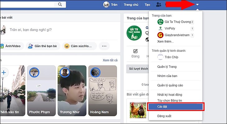 Bạn tiến hành vào Cài đặt của Facebook tương tự như trên điện thoại