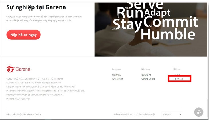 Bạn truy cập vào website của Garena để bắt đầu quá trình đổi mật khẩu