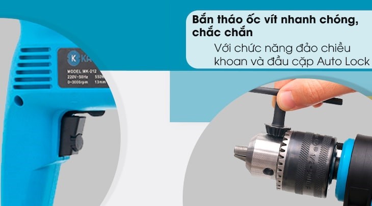 Chế độ đảo chiều khoan của máy khoan Kachi giúp bắn tháo ốc vít dễ dàng, nhanh chóng và chắc chắn[