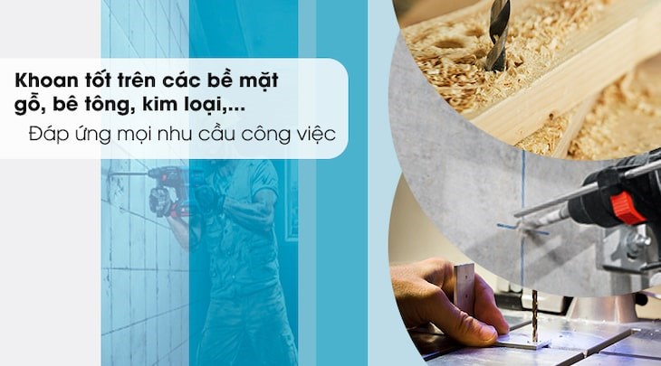 Máy khoan Kachi có khả năng khoan được trên nhiều mặt, đáp ứng được nhiều nhu cầu trong các tình huống khác nhau