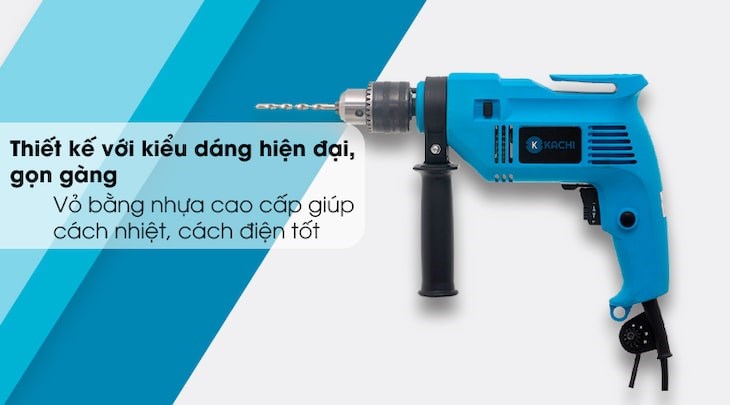 Máy khoan điện Kachi MK-212 550W với thiết kế và kiểu dáng hiện đại, gọn gàng giúp người dùng dễ dàng thao tác