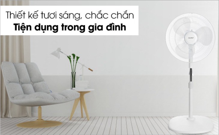 Quạt lửng Comfee CF-FF4019VEW có kiểu dáng thon gọn, màu sắc trắng chủ đạo, giúp căn phòng trở nên tươi sáng hơn