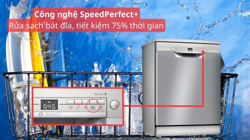 Máy rửa chén độc lập Bosch SMS2IVI61E tăng tốc độ rửa với công nghệ SpeedPerfect Plus