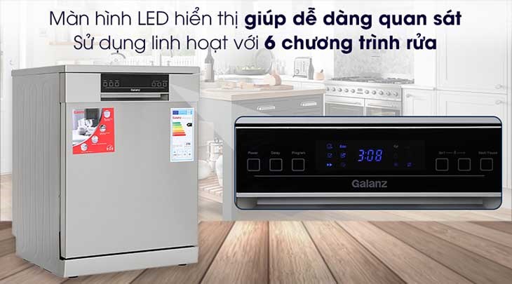 Máy rửa chén độc lập Galanz W60B1A401M-AE5(SS) trang bị màn hình LED hiển thị rõ ràng, dễ quan sát