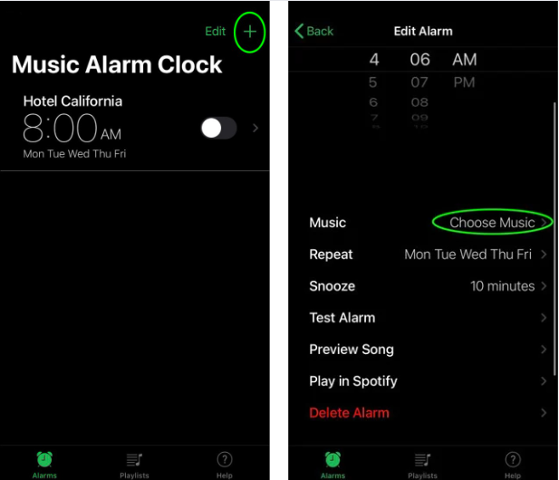 Tạo báo thức mới để chọn bài hát ưa thích trong Spotify làm nhạc chuông